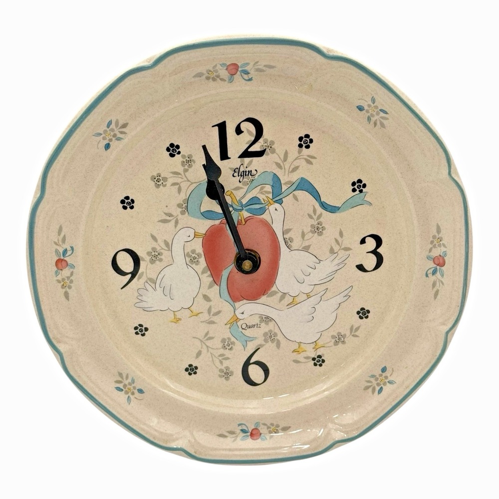 Elgin Marmalade Geese Wall Clock Ceramic Plate Country Kitchen 10.5" Works VTG